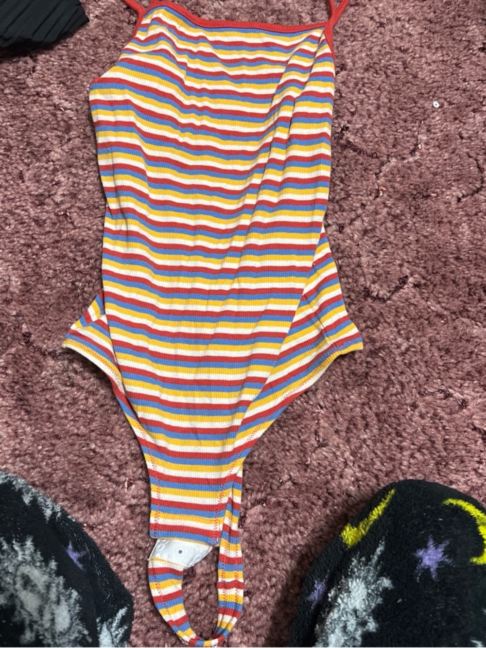 Madewell Rainbow Striped Ribbed Jumpsuit Bodysuit - Red, Yellow, Blue